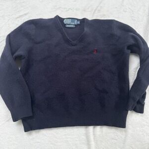 Polo Ralph Lauren Sweater Mens XL Navy Blue‎ Wool Red Pony Pullover Classic